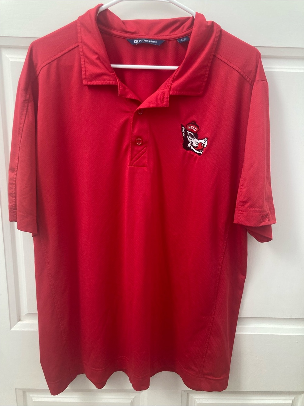 Cutter & Buck Red Men's Polo with Embroidered NCSU Wolf Logo